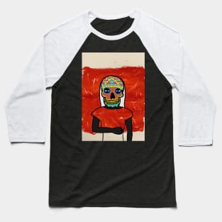 Belarusian Revolution - Blue-Eyed Female Character with Mexican Mask and Expressionist Background Baseball T-Shirt